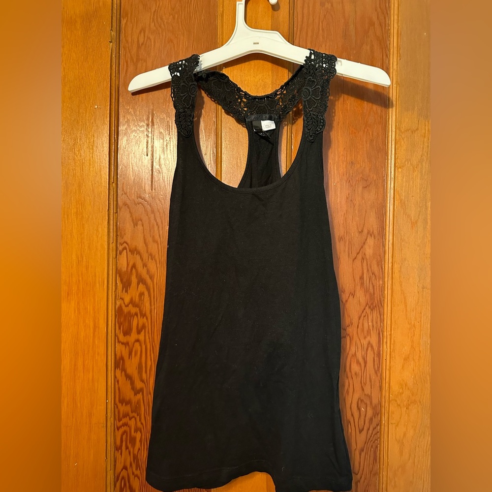 Divided Black Lace Detail Tank Top